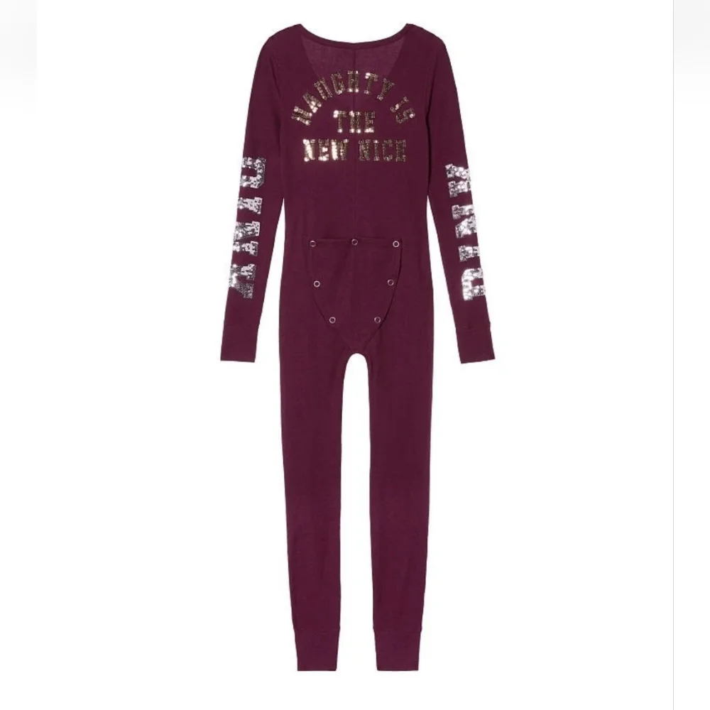 PINK Victoria's Secret Burgundy Pajama Onesie - Picture 3 of 14